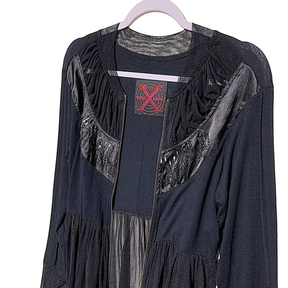 WOOXOOM Paris Black Zip Front Witchy Goth Whimsigoth Grunge Mixed Media Size 14 - Picture 5 of 16